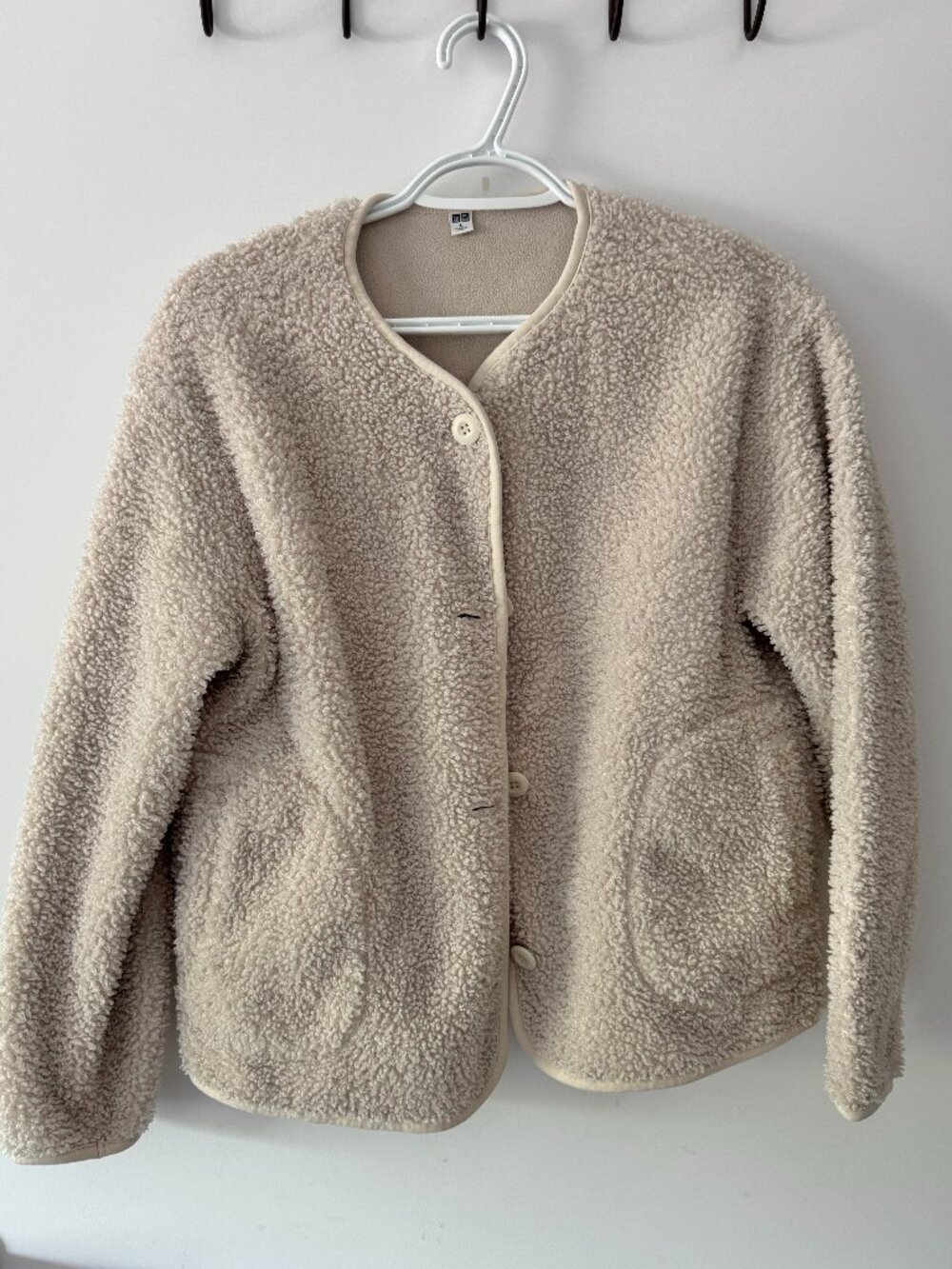 Beige Teddy Fleece Cardigan Jacket Fits S/M